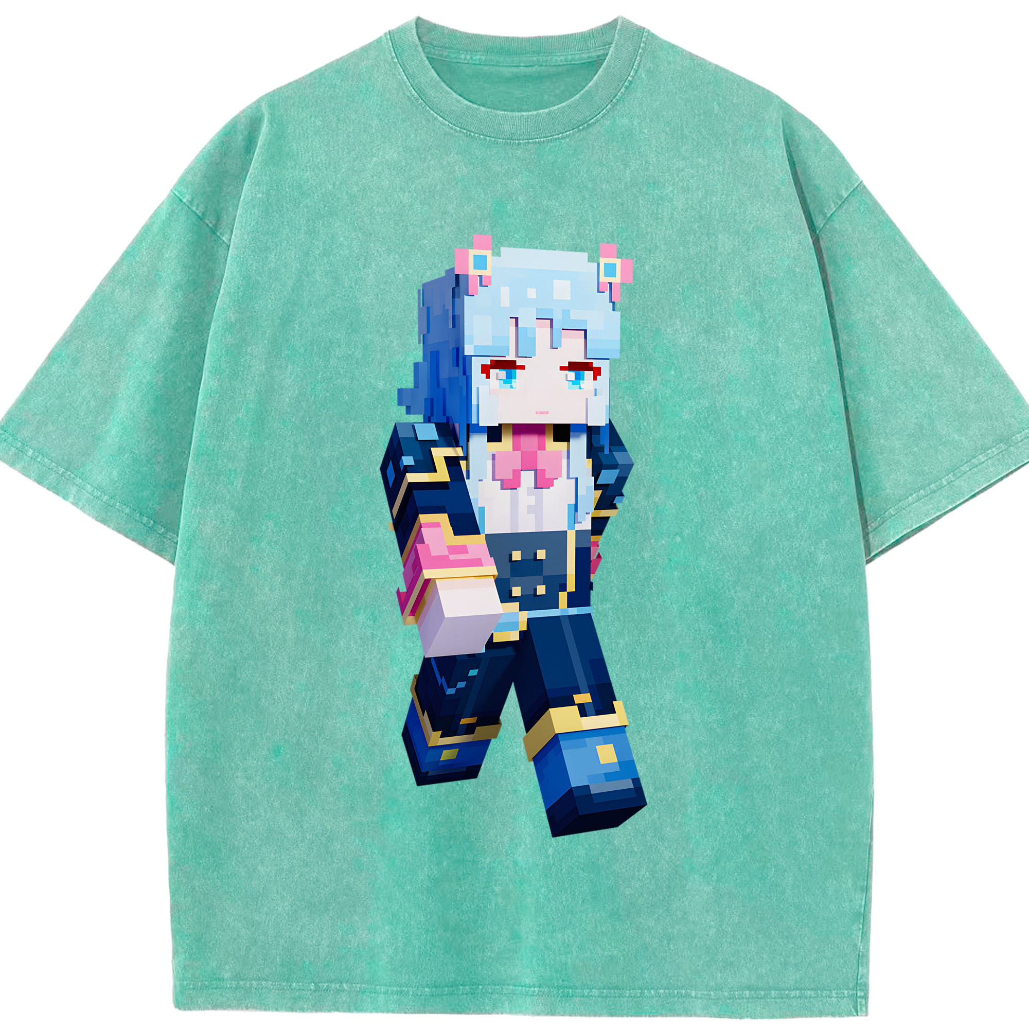 （画像用） マインクラフト ブロックの世界 Minecraft MC Block world 綿100% ヴィンテージ風 半袖Tシャツ（フロントプリント）